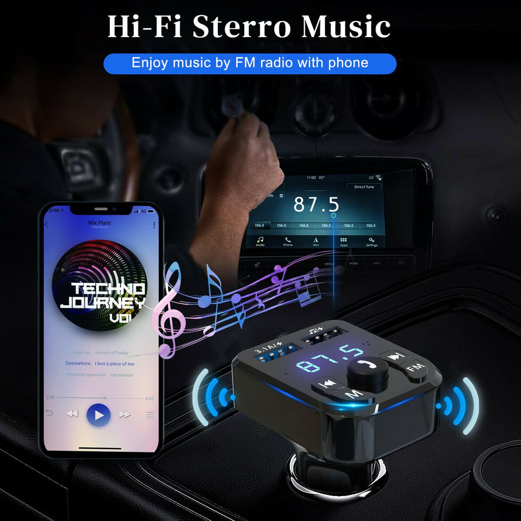 Bluetooth FM Transmitter & USB Car Charger – Hands-Free Calling