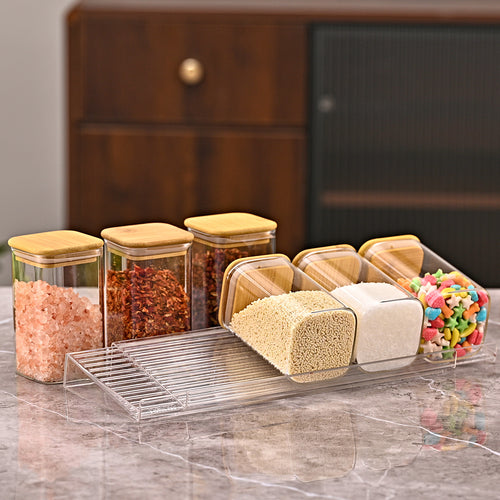 4-Tier Clear Spice Rack Riser – Adjustable Shelf Set
