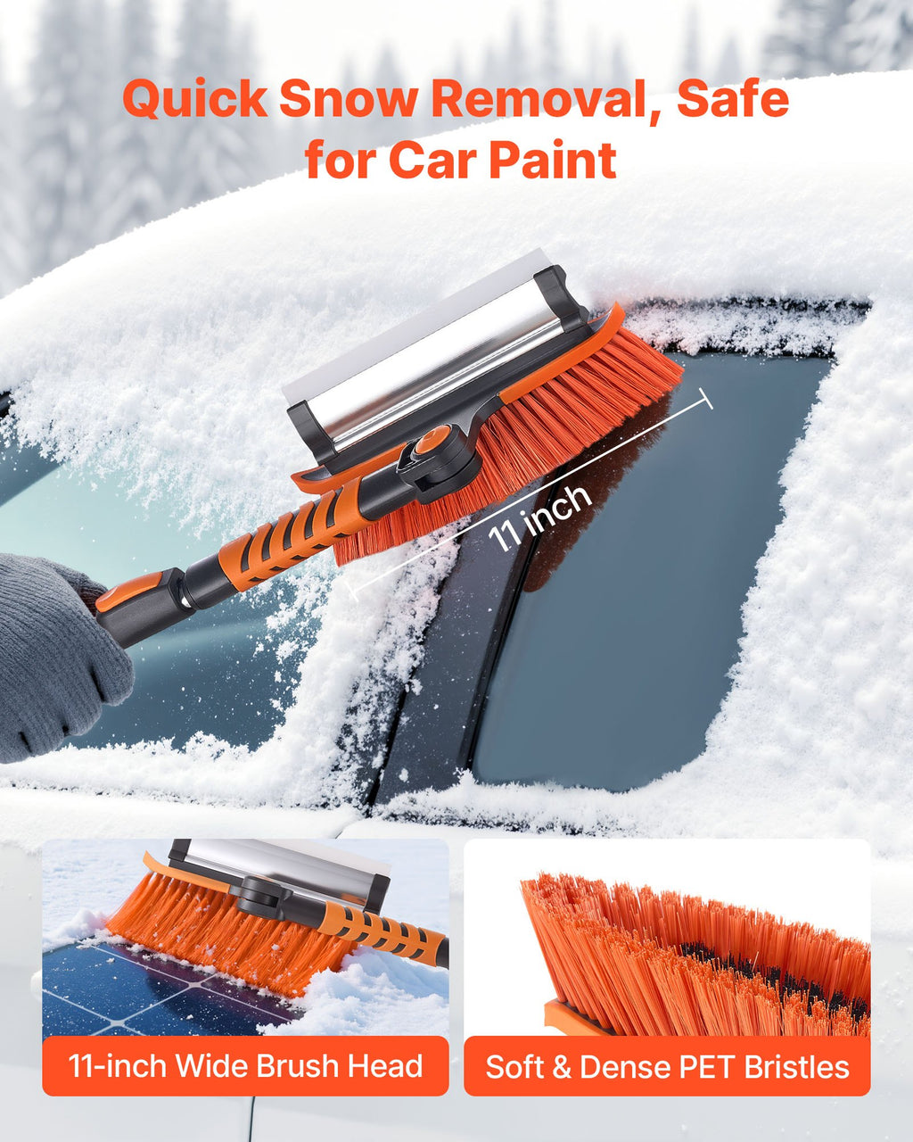 3-in-1 Extendable Snow Brush with Ice Scraper & Squeegee