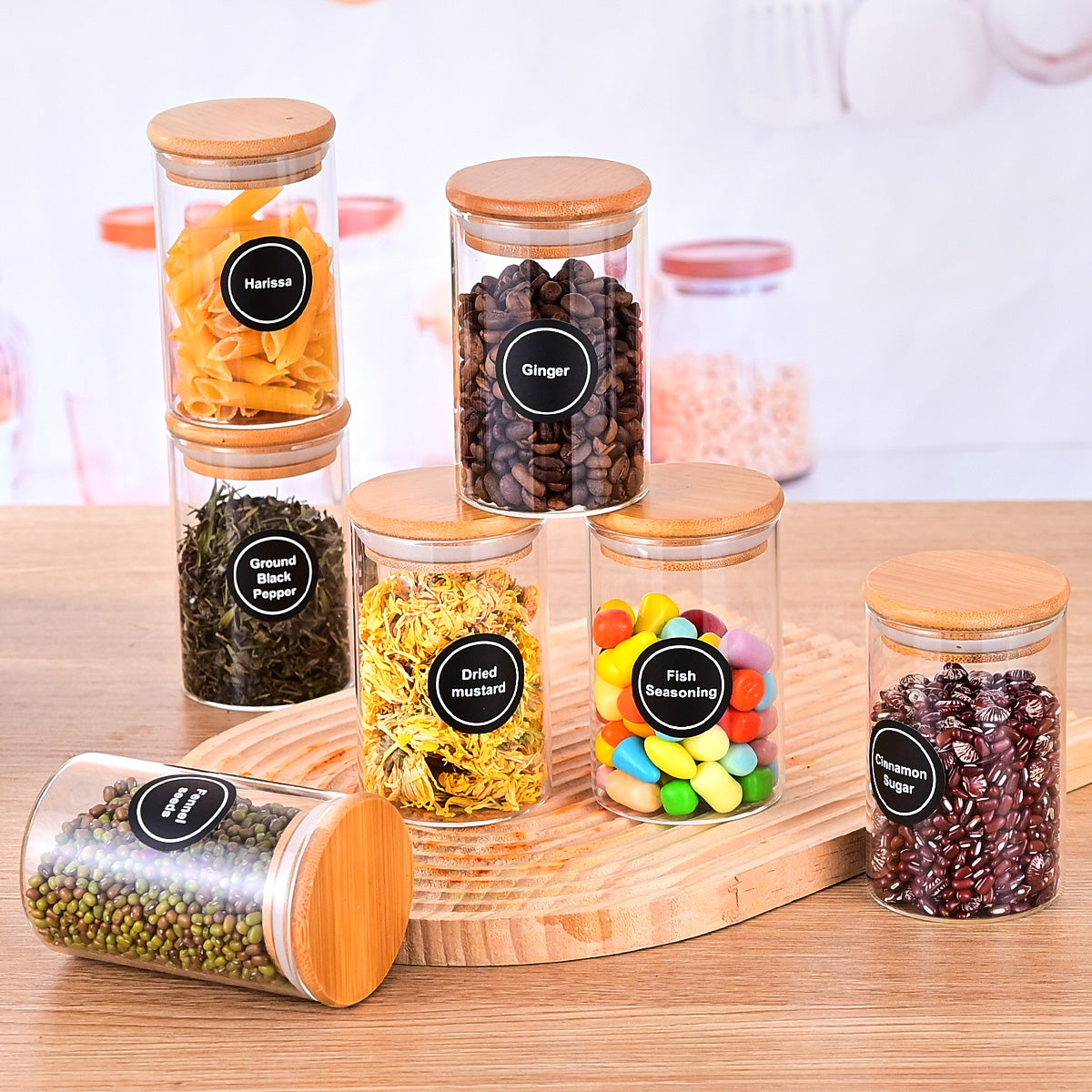 12-Piece Glass Spice Jars with Bamboo Lids & Labels – image 7