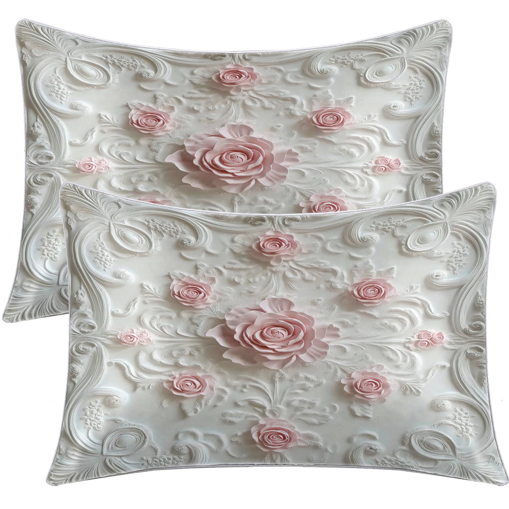 Rose Print Satin Pillowcases – Set of 2 – image 8