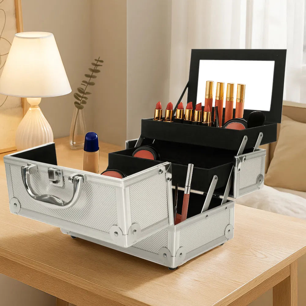 Aluminum Makeup Train Case with Mirror – 9 x 6 x 6 in – image 6