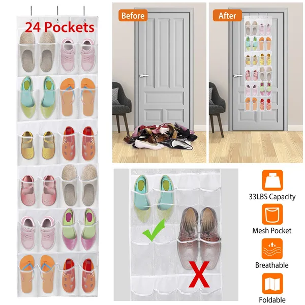 Over-the-Door Clear Shoe Organizer – 24 Pockets – image 3