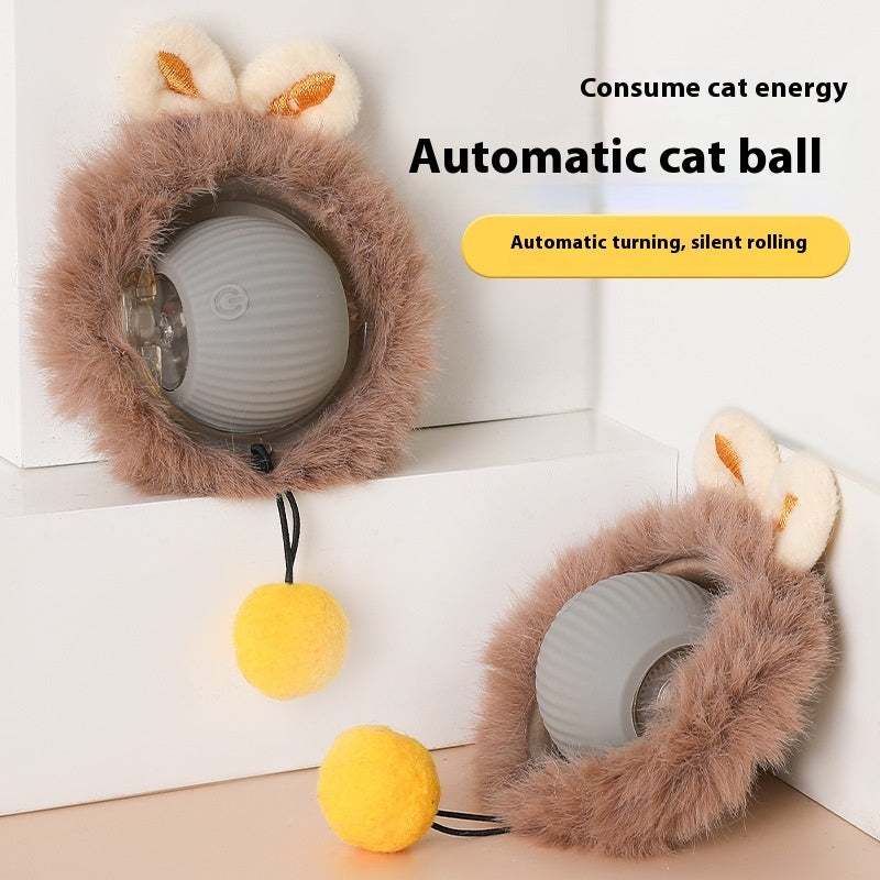 Plush Rolling Cat Ball Toy - in use with a cat
