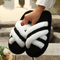 Fluffy Cross-Band Slippers – Plush Open-Toe House Slippers