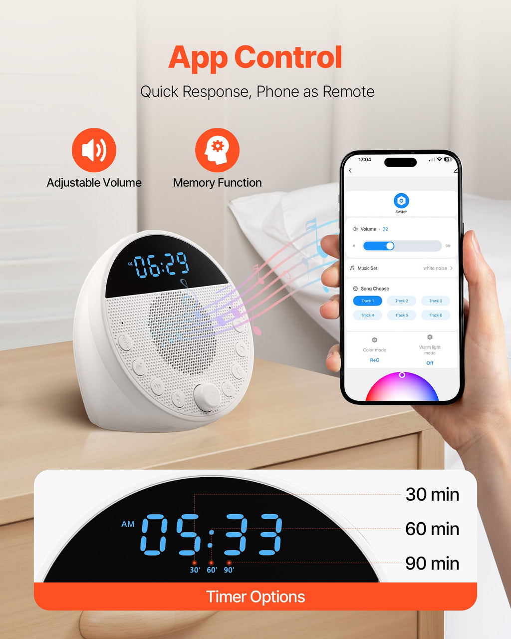 White Noise Sound Machine with Night Light – 18 Sounds – image 2