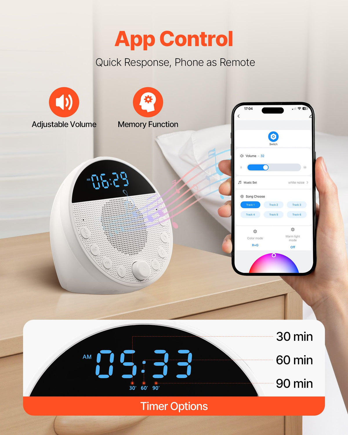 White Noise Sound Machine with Night Light – 18 Sounds – image 2
