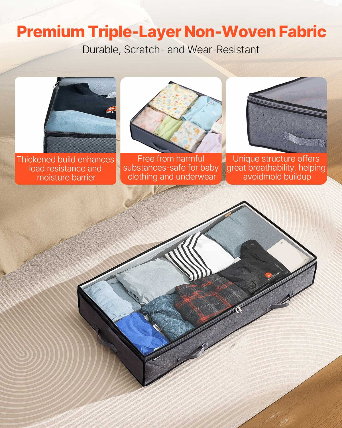 Under-Bed Storage Bins with Clear Lids – 6 Pack, 90L