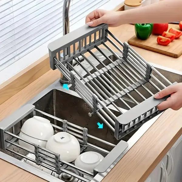 Expandable Over-Sink Drying Rack with Drain Basket