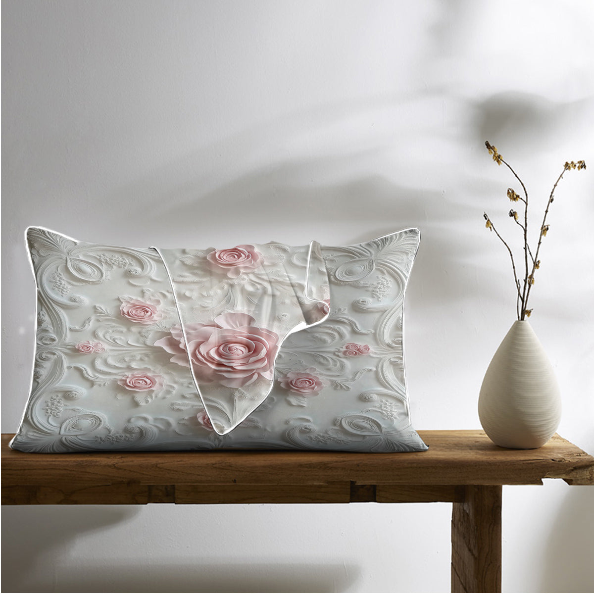 Rose Print Satin Pillowcases – Set of 2 – image 7