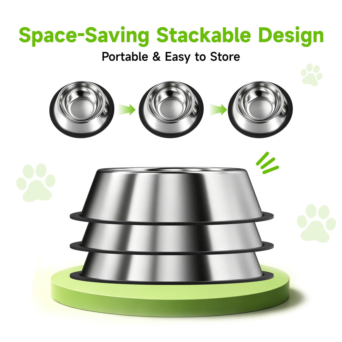 Stainless Steel Dog Bowl Set (3-Pack) - in use