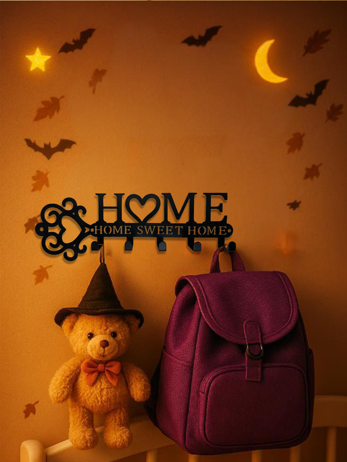 Home Sweet Home Key Wall Hook Rack – Black Metal