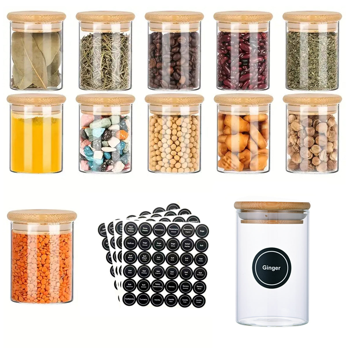 12-Piece Glass Spice Jars with Bamboo Lids & Labels – image 9