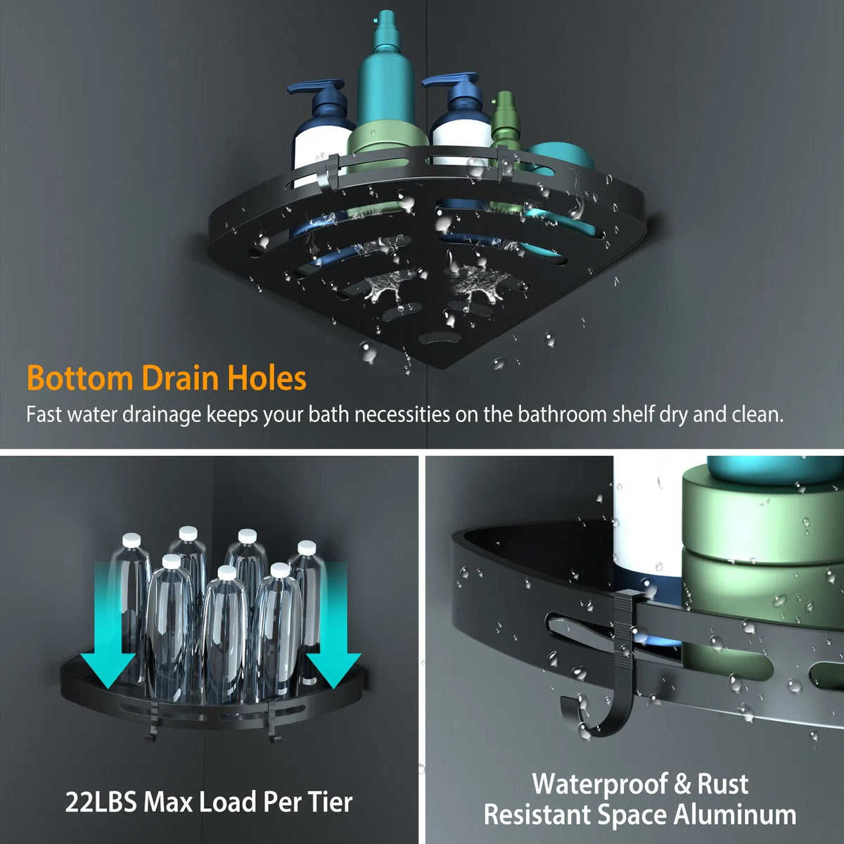 Adhesive Corner Shower Caddy – Aluminum, No Drilling – image 2