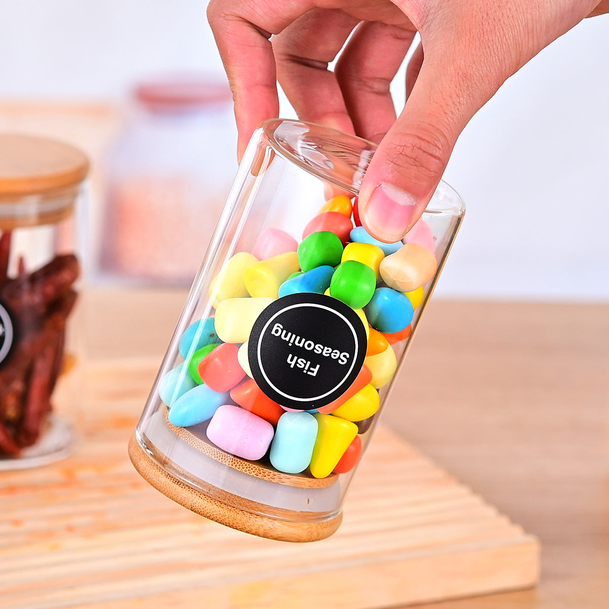 12-Piece Glass Spice Jars with Bamboo Lids & Labels – image 5