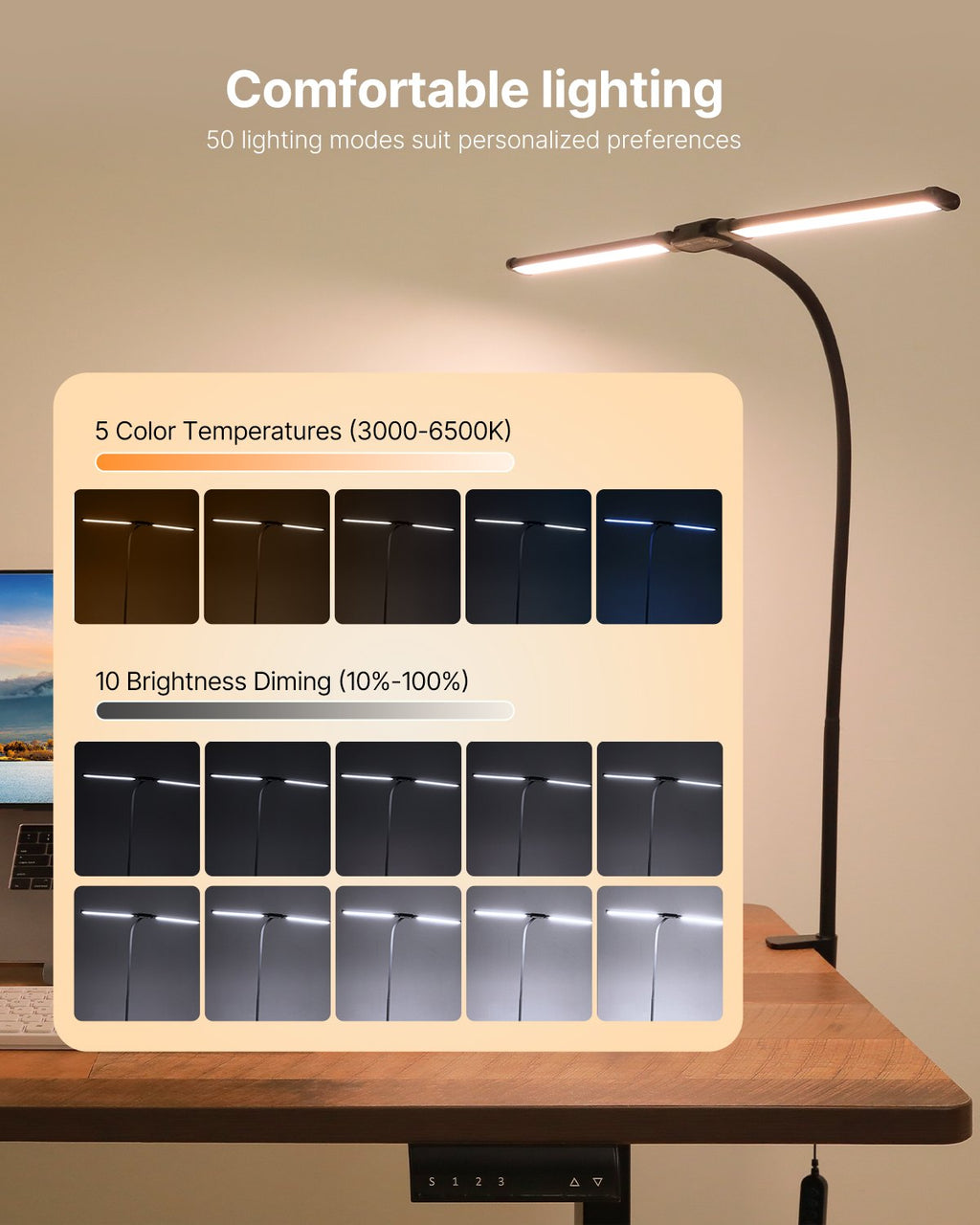 Dual-Head LED Desk Lamp with Clamp – view 2