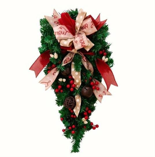 Teardrop Christmas Door Swag with Bows & Jingle Bells – view 5