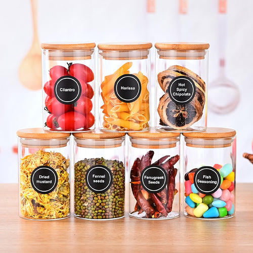 12-Piece Glass Spice Jars with Bamboo Lids & Labels