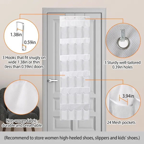 Over-the-Door Clear Shoe Organizer – 24 Pockets – image 4