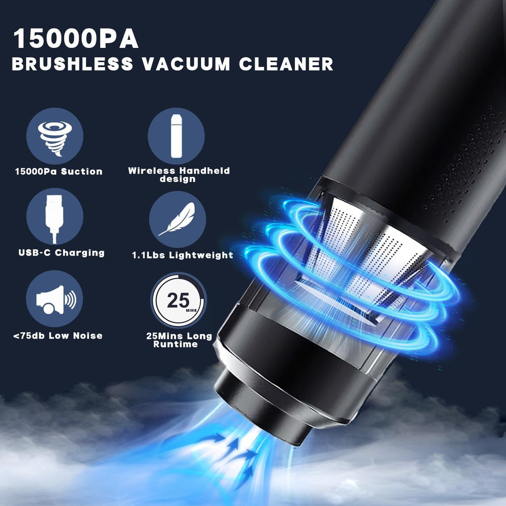 Cordless Handheld Car Vacuum Cleaner with 15000Pa Suction