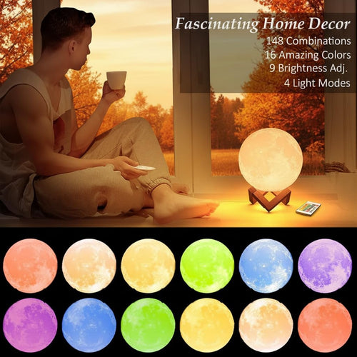 16-Color Moon Lamp with Stand & Remote – LED Night Light