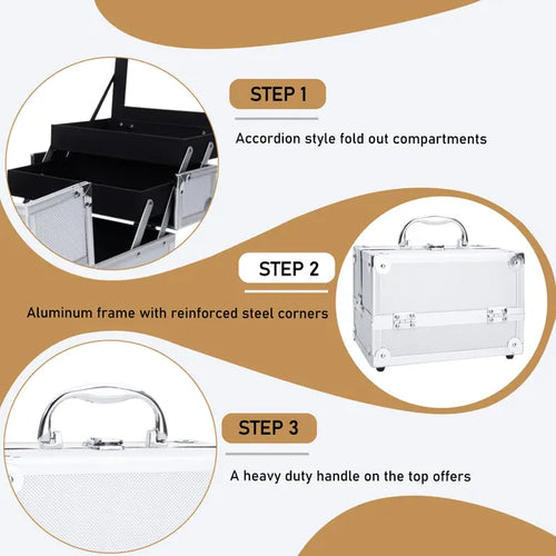 Aluminum Makeup Train Case with Mirror – 9 x 6 x 6 in