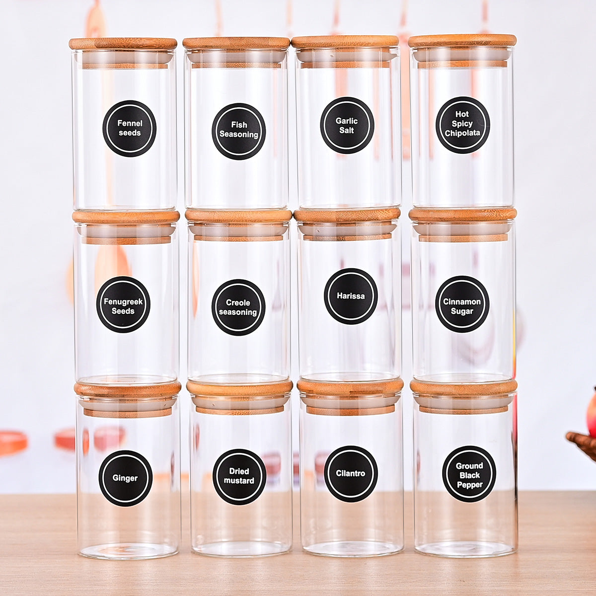 12-Piece Glass Spice Jars with Bamboo Lids & Labels – image 2