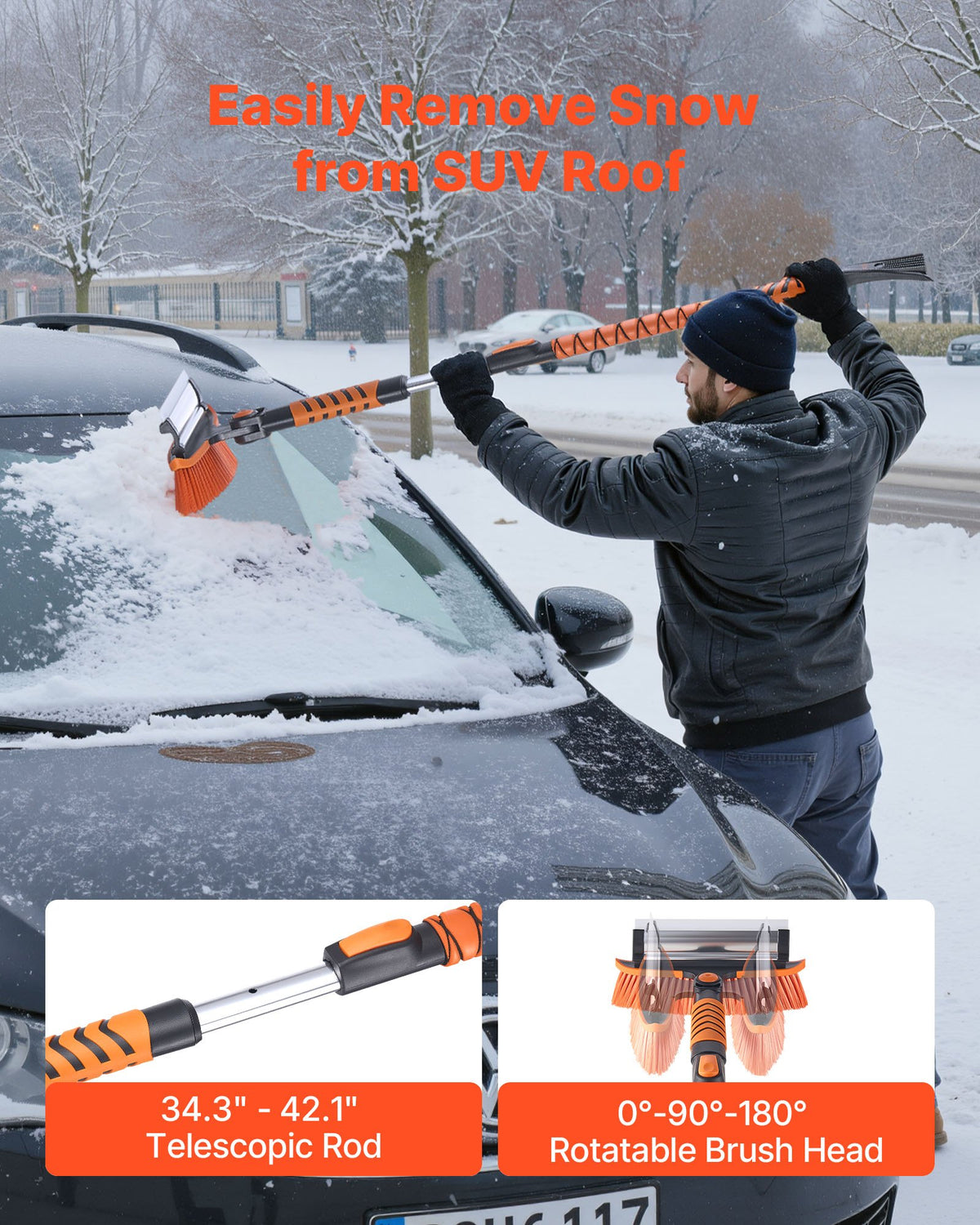 3-in-1 Extendable Snow Brush with Ice Scraper & Squeegee – view 2
