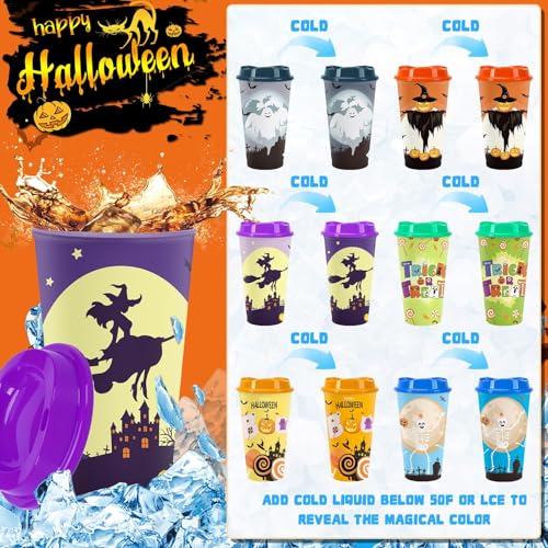 Color-Changing Halloween Cups – 12 Pack, 16 oz with Lids