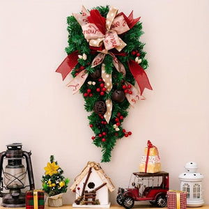 Teardrop Christmas Door Swag with Bows & Jingle Bells – 23.6 in