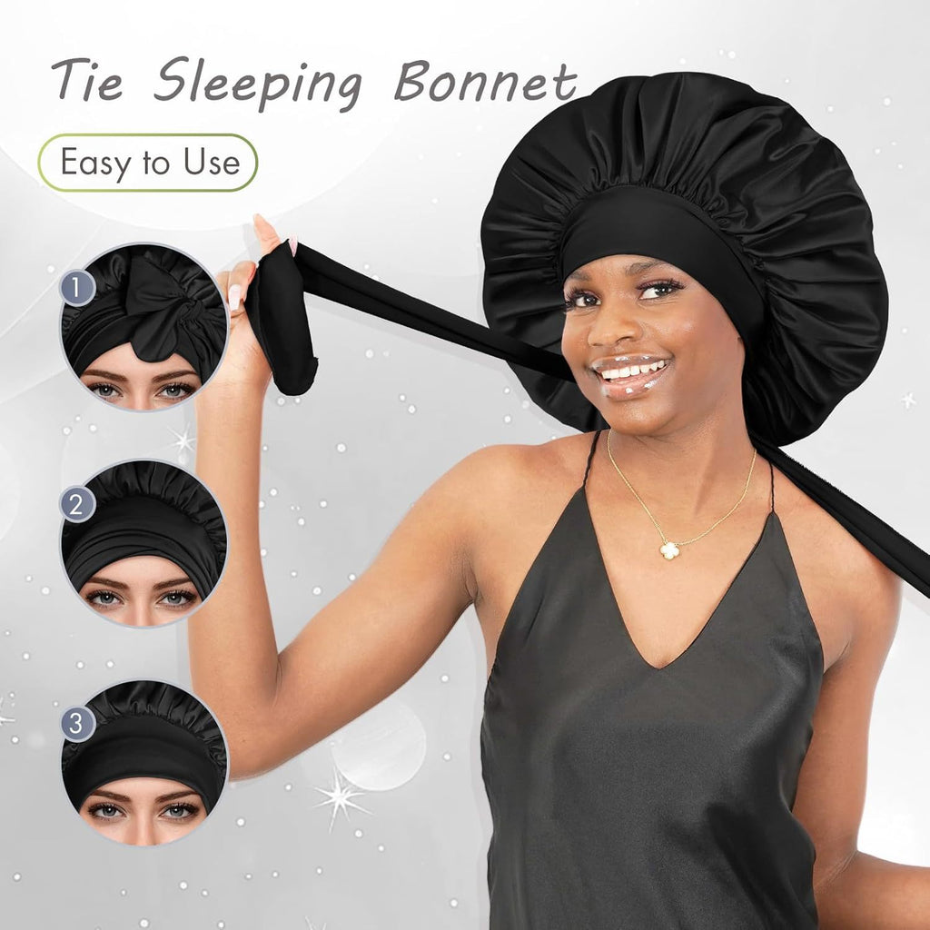 Satin Sleep Bonnet with Bow – Adjustable Fit – image 3