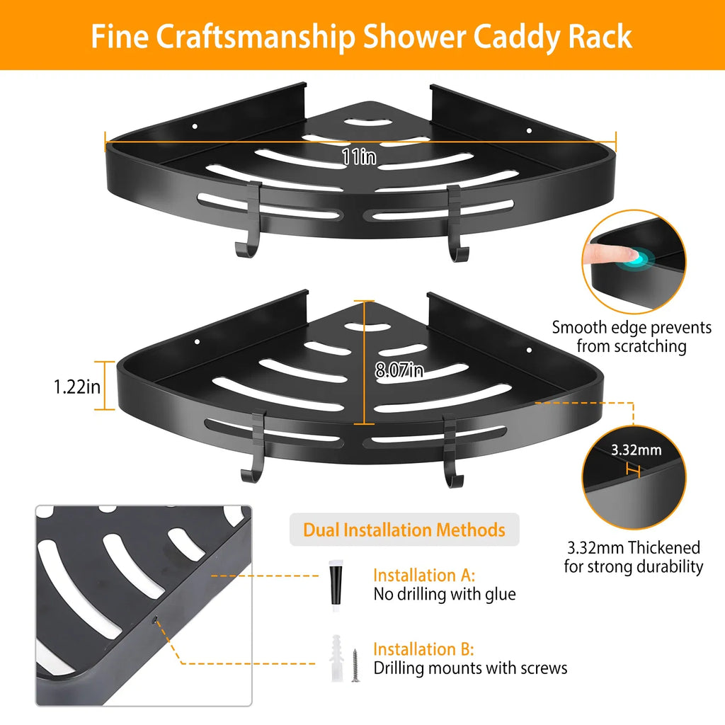 Adhesive Corner Shower Caddy – Aluminum, No Drilling – image 6
