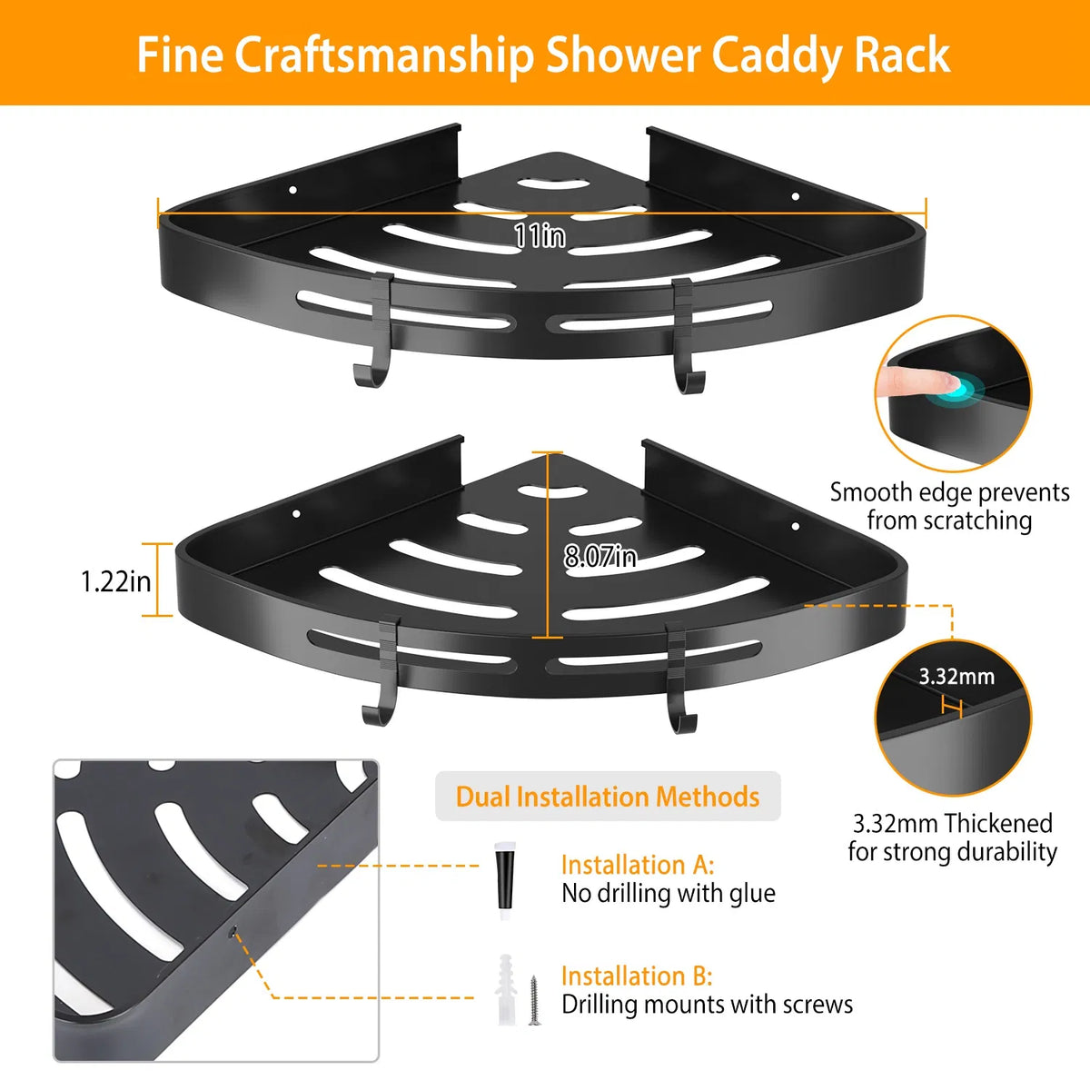 Adhesive Corner Shower Caddy – Aluminum, No Drilling – image 6