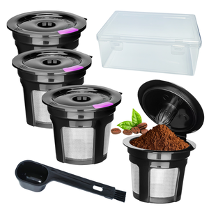 Reusable Single-Serve Coffee Pods – 4 Pack with Scoop & Case