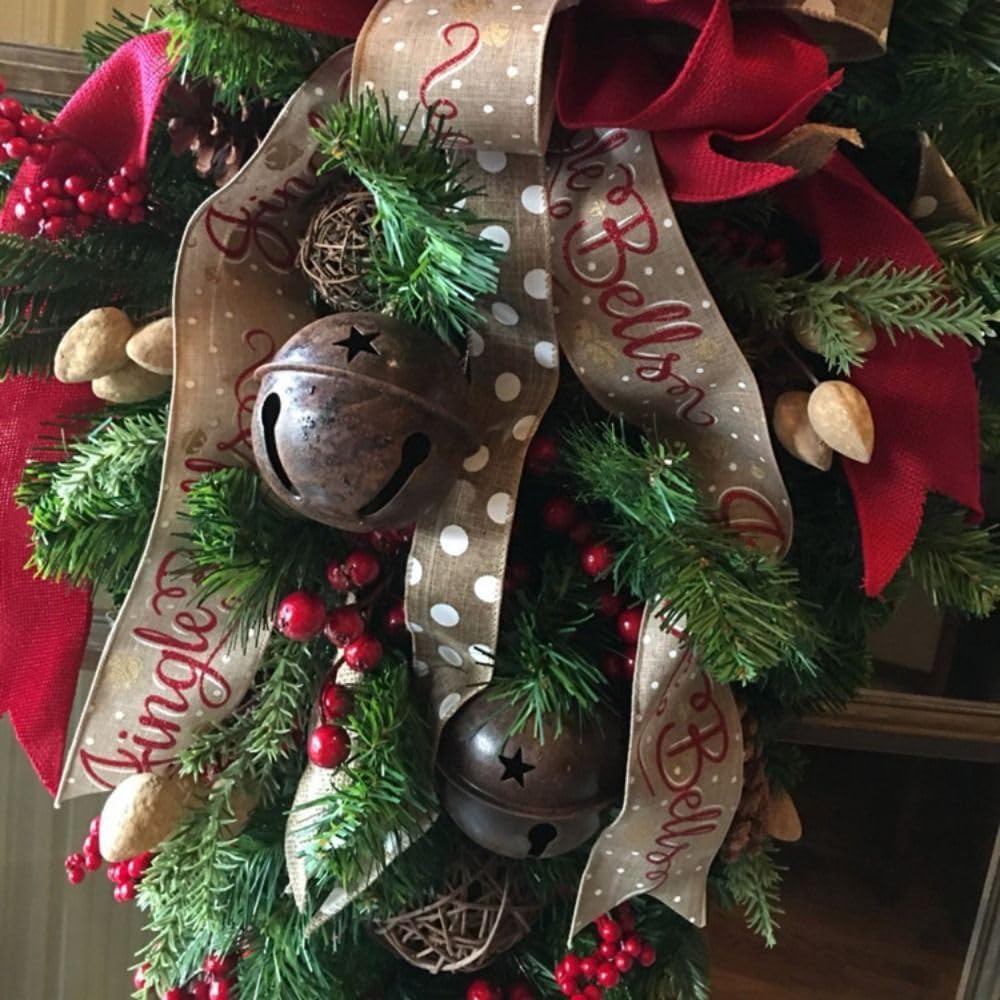 Teardrop Christmas Door Swag with Bows & Jingle Bells – view 3