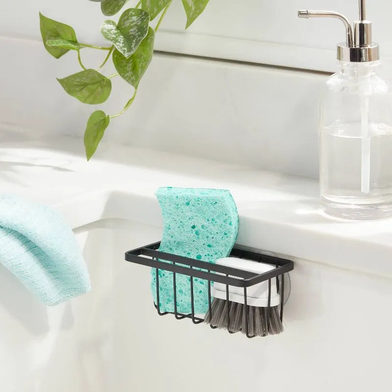 Suction Sink Caddy with Towel Bar – Matte Steel – image 6