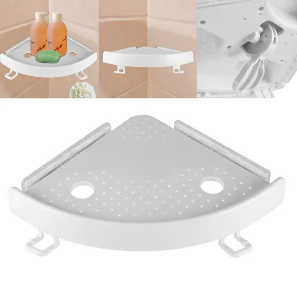 No-Drill Corner Shelf with Hooks – Bathroom & Kitchen