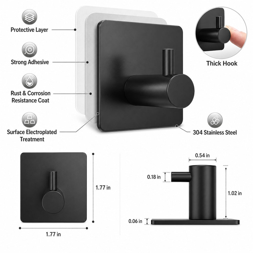 Stainless Steel Adhesive Towel Hooks – 2 Pack – image 2