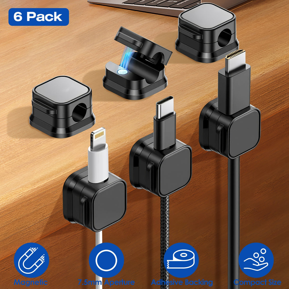 Magnetic Cable Clips – Cord Organizer, 6 Pack – image 5