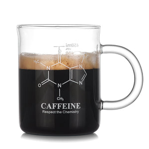 Beaker Coffee Mug – Caffeine Molecule Glass Mug, 15 oz