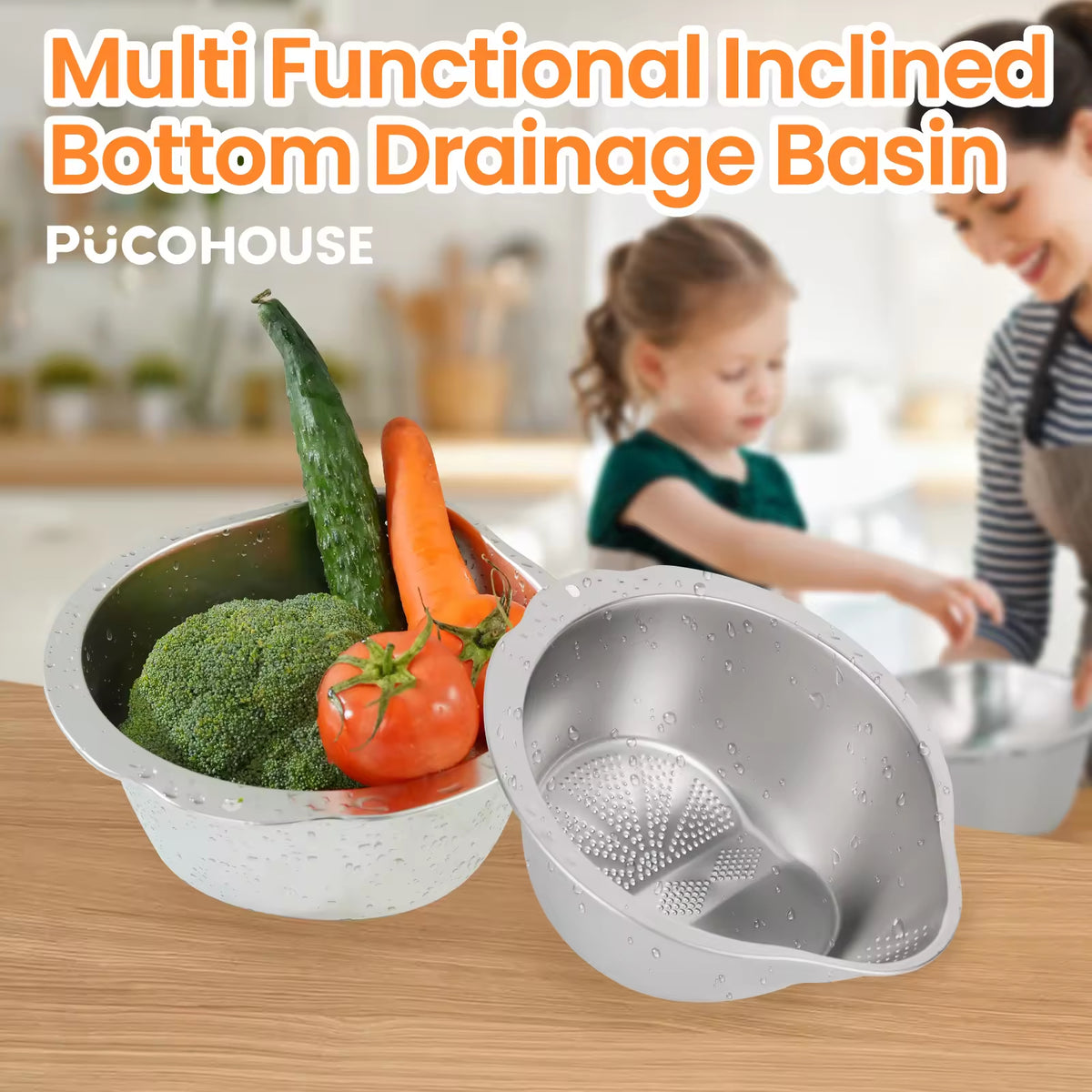 Slanted Stainless Steel Drain Bowl – Sink Colander – image 5
