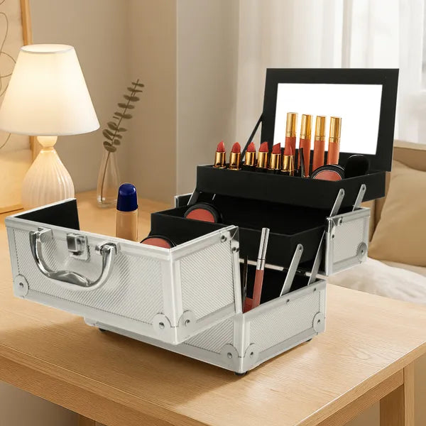 Aluminum Makeup Train Case with Mirror – 9 x 6 x 6 in – image 2