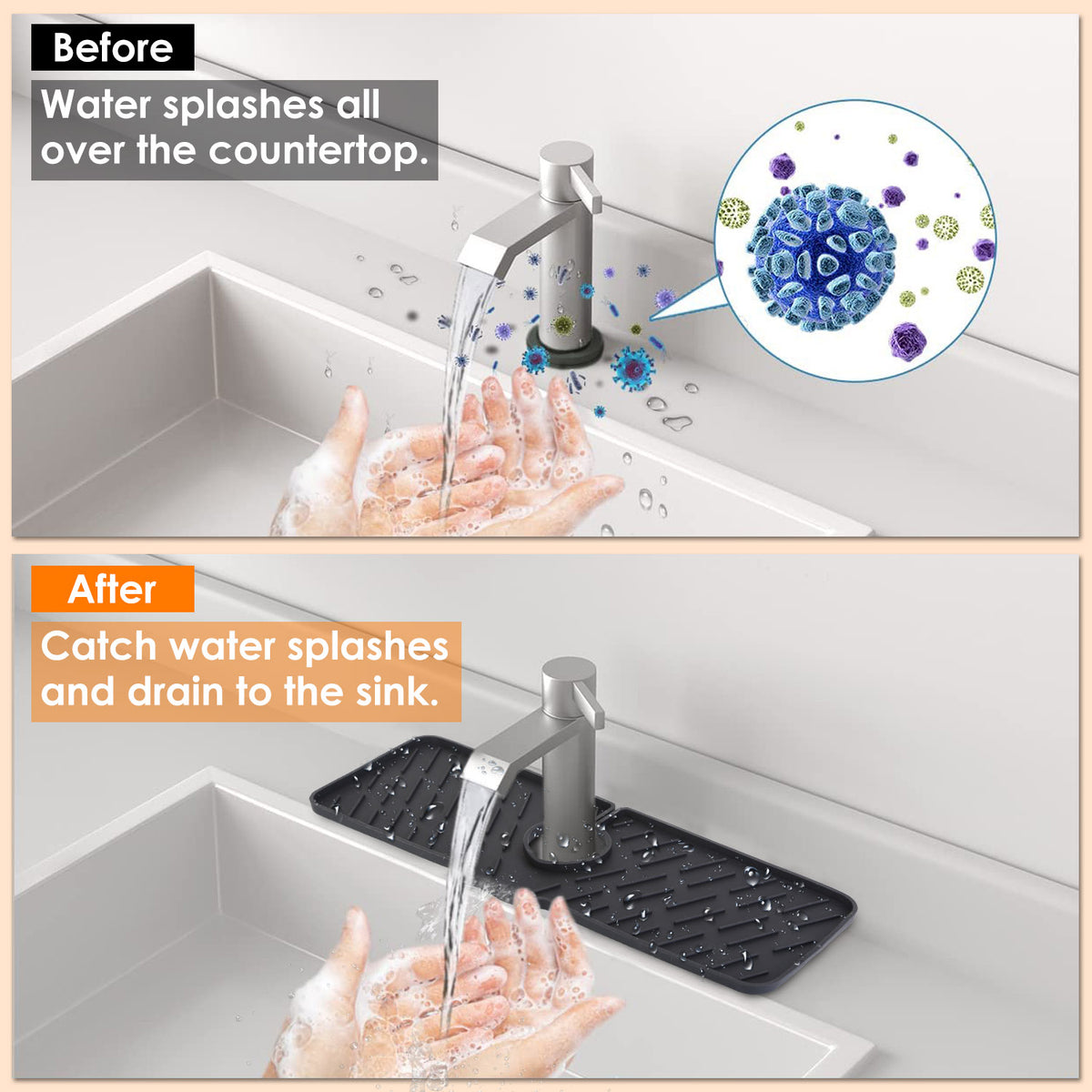 Silicone Faucet Splash Guard – Sink Drip Catcher Mat – image 10