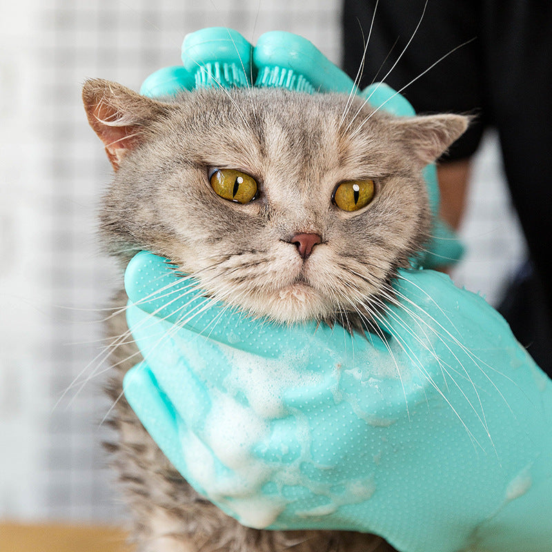 Silicone Pet Grooming Glove - in use on a dog
